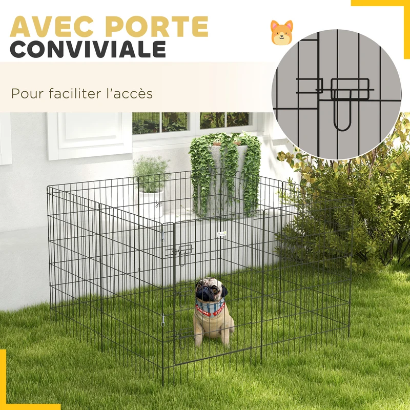 Enclos modulable pour petits animaux intérieur 91 x 61 cm porte double verrou montage facile industriel en métal noir 21_0007384