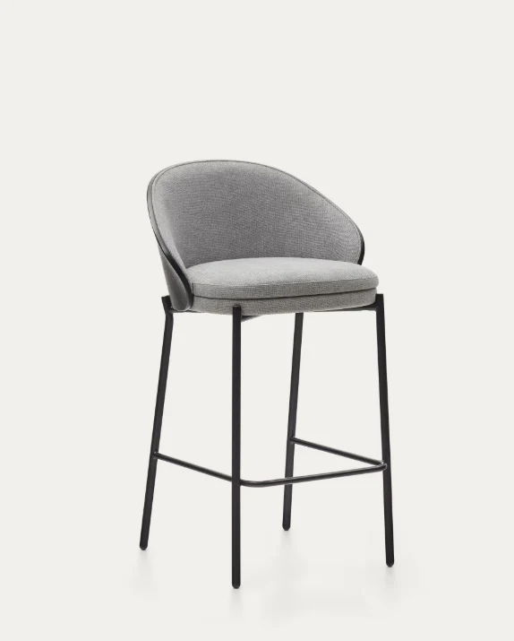 Eamy Stool Grey Chenille & Black Finish 65cm