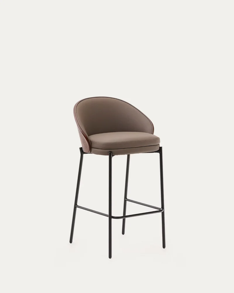 Eamy Stool Brown Faux Leather & Walnut Finish 65 cm
