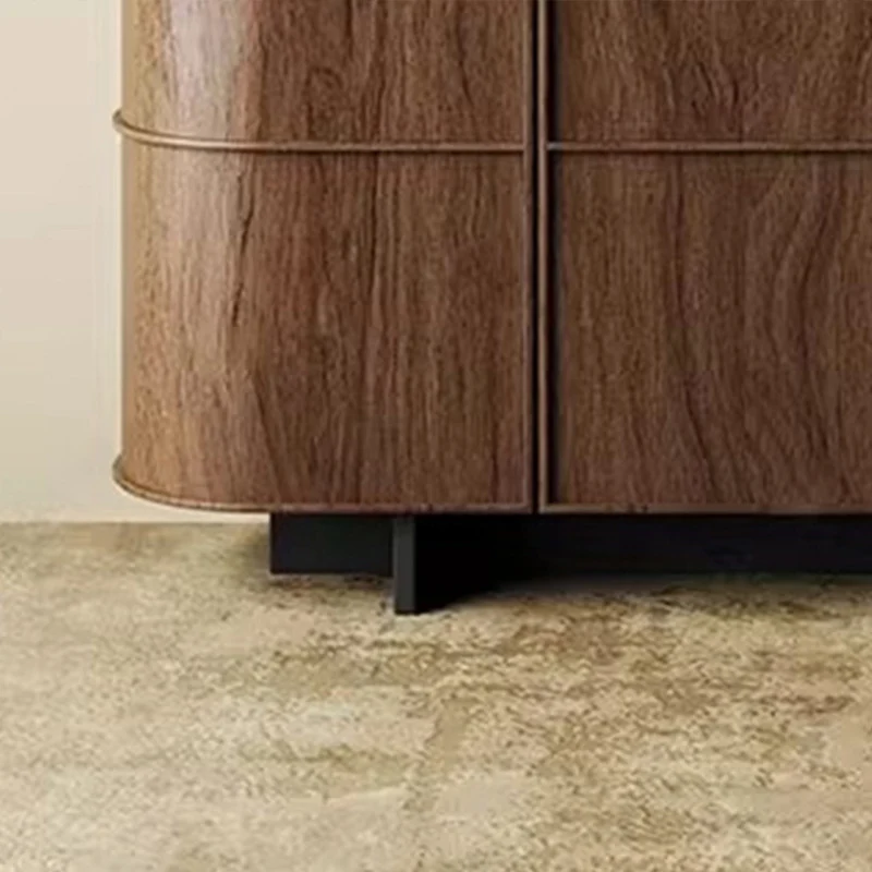 Contemporary Retro Solid Wood & Plywood Rounded Storage Cabinet With 3-Tier Design For Entryway & Living Room