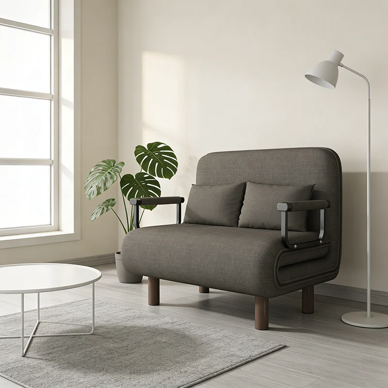 Modern Minimalist Curved Carbon Steel Sponge Linen Solid Wood Accent Chair Backrest Armrest For Living Room