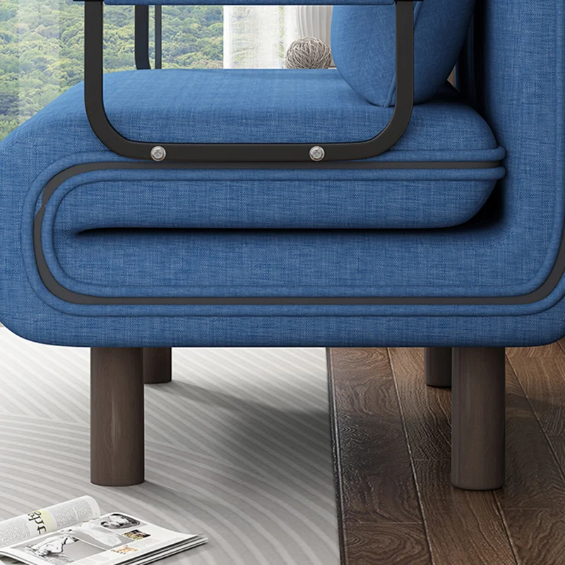 Modern Minimalist Curved Carbon Steel Sponge Linen Solid Wood Accent Chair Backrest Armrest For Living Room