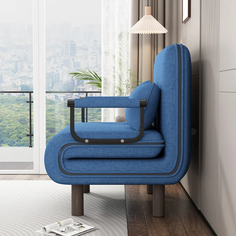 Modern Minimalist Curved Carbon Steel Sponge Linen Solid Wood Accent Chair Backrest Armrest For Living Room