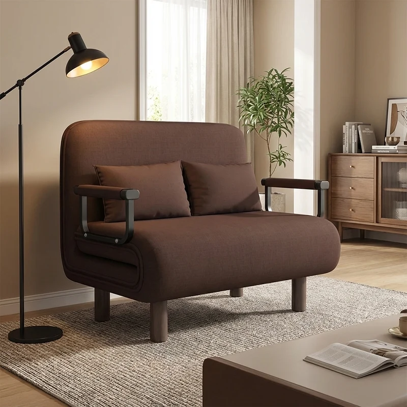 Modern Minimalist Curved Carbon Steel Sponge Linen Solid Wood Accent Chair Backrest Armrest For Living Room