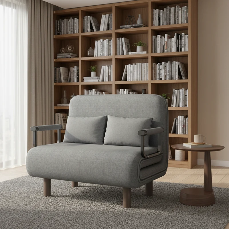 Modern Minimalist Curved Carbon Steel Sponge Linen Solid Wood Accent Chair Backrest Armrest For Living Room