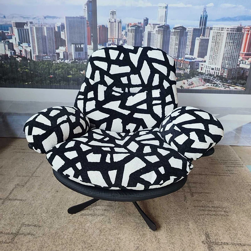 Modern Minimalist Curved Metal Linen-Cotton Cat-Scratch-Resistant Leather Accent Chair Sponge Pearl Cotton Backrest Armrest For Living Room