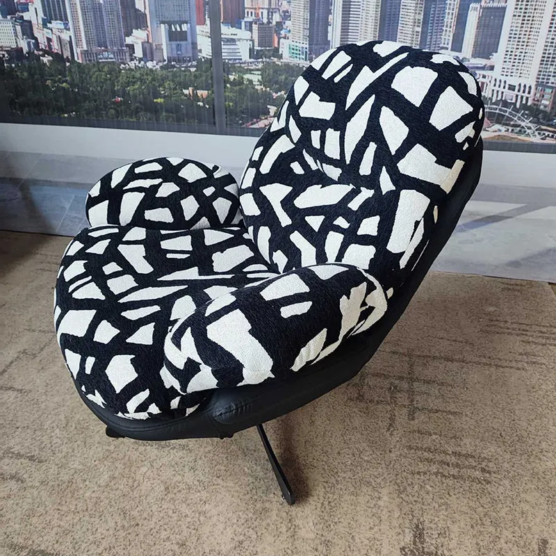 Modern Minimalist Curved Metal Linen-Cotton Cat-Scratch-Resistant Leather Accent Chair Sponge Pearl Cotton Backrest Armrest For Living Room