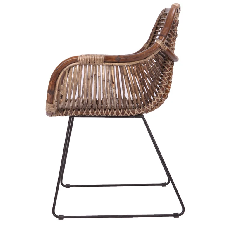 Contemporary Nordic Handwoven Natural Rattan Lounge Chair - Accent Chair With Ergonomic Backrest & Iron Base For Indoor & Outdoor Living