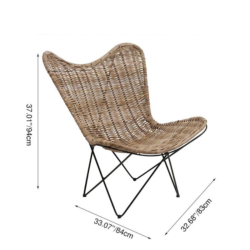 Contemporary Scandinavian Handwoven Rattan Lounge Chair - Accent Chair With Ergonomic Backrest & Iron Base For Boutique Indoor & Outdoor Spaces
