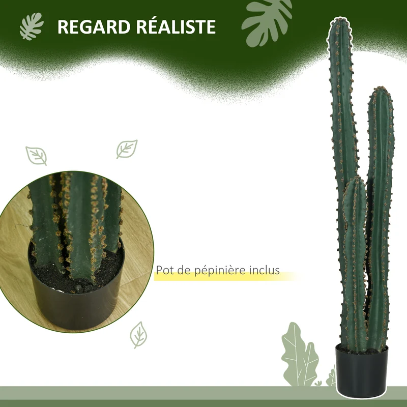 Cactus artificiel grande taille 18 x 120 cm pot stable lesté entretien facile style moderne salon en polyéthylène vert 21_0003942