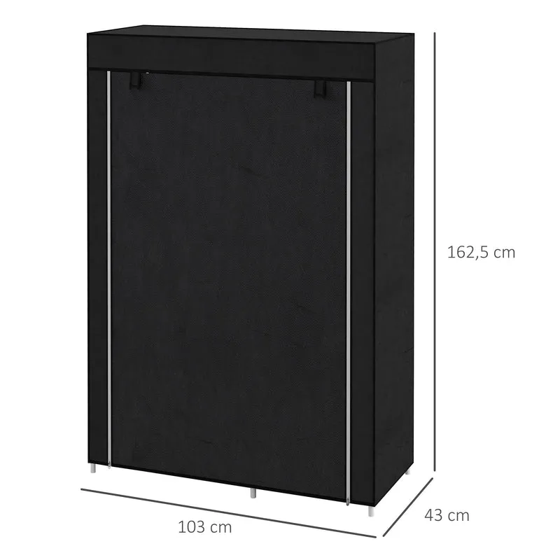 Armoire penderie gain de place 103 x 43 x 162,5 cm 6 étagères 1 barre moderne épuré chambre compacte en non tissé noir 21_0005821