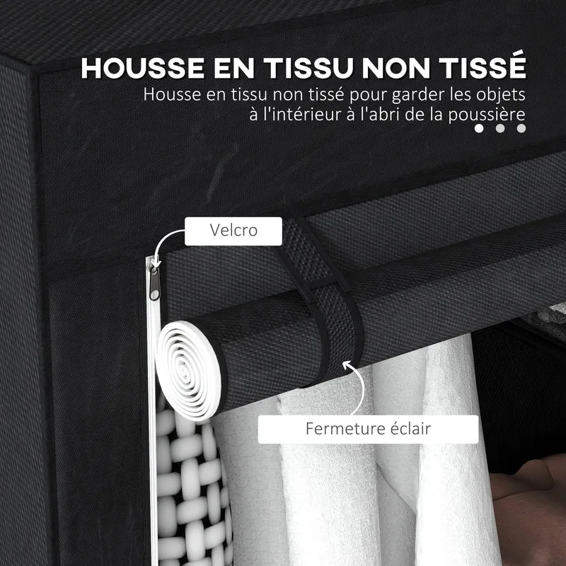 Armoire penderie gain de place 103 x 43 x 162,5 cm 6 étagères 1 barre moderne épuré chambre compacte en non tissé noir 21_0005821