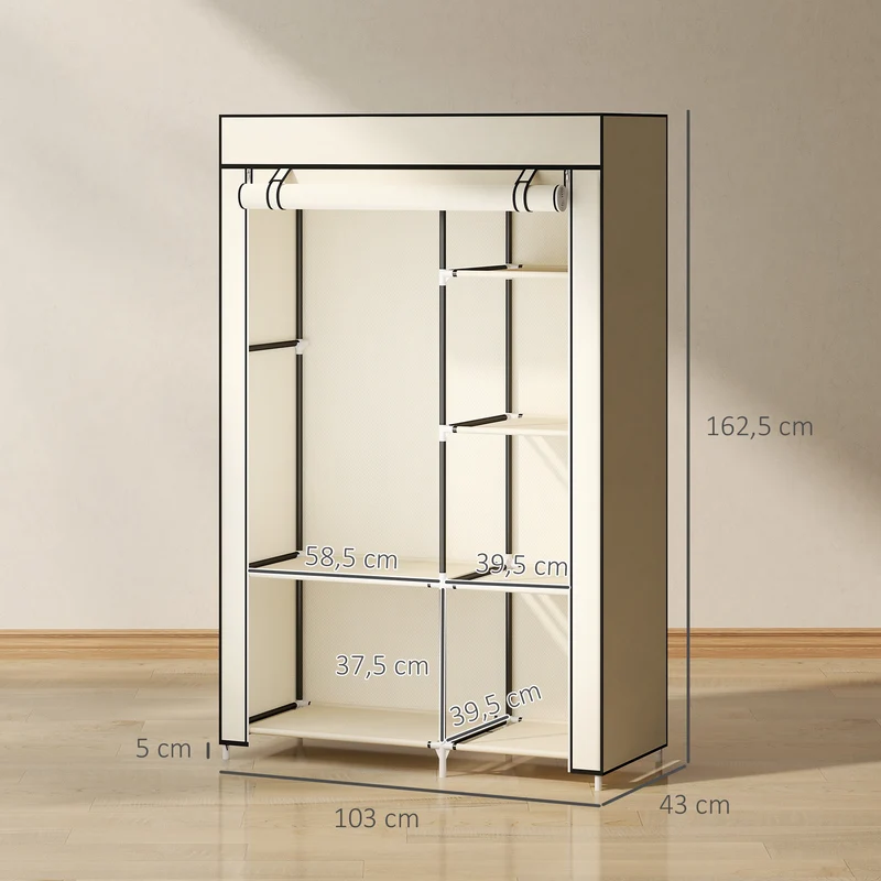 Armoire penderie 103 x 43 x 162,5 cm tringle et étagères protection anti poussière gain de place moderne en acier crème 21_0005823