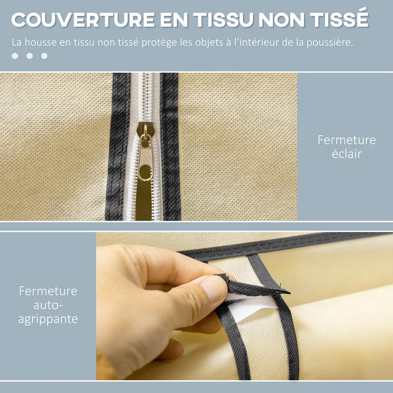 Armoire penderie 103 x 43 x 162,5 cm tringle et étagères protection anti poussière gain de place moderne en acier crème 21_0005823