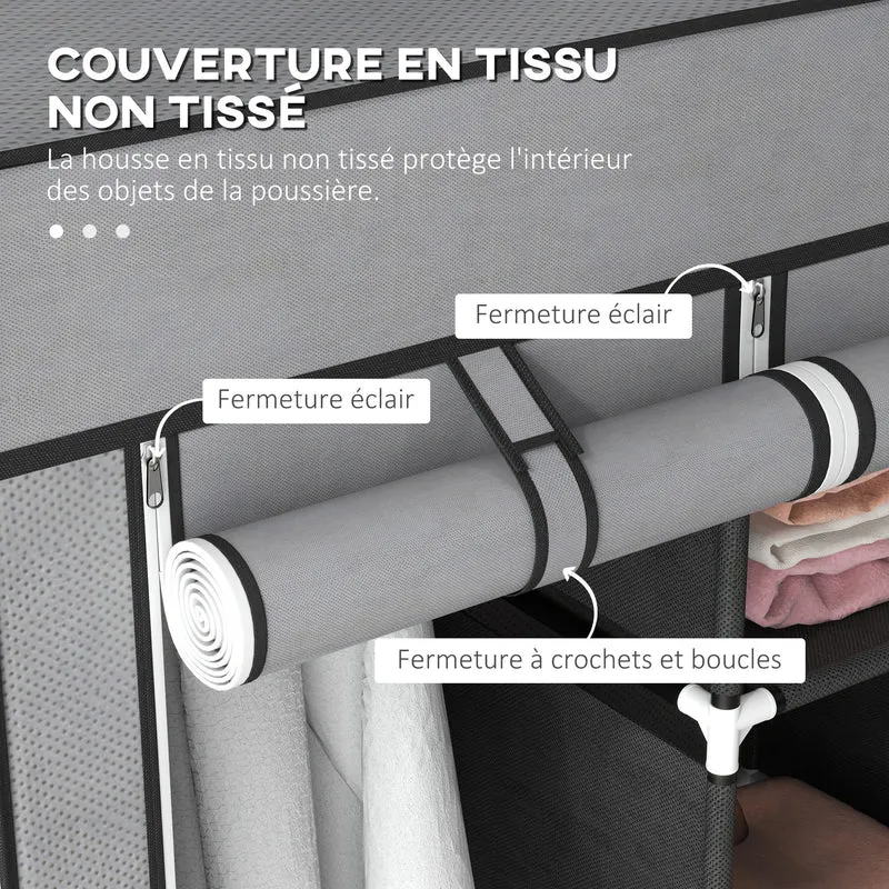 Armoire de rangement pliable 125 x 43 x 162.5 cm gain de place protège des vêtements salon épuré en non-tissé gris foncé 21_0005813