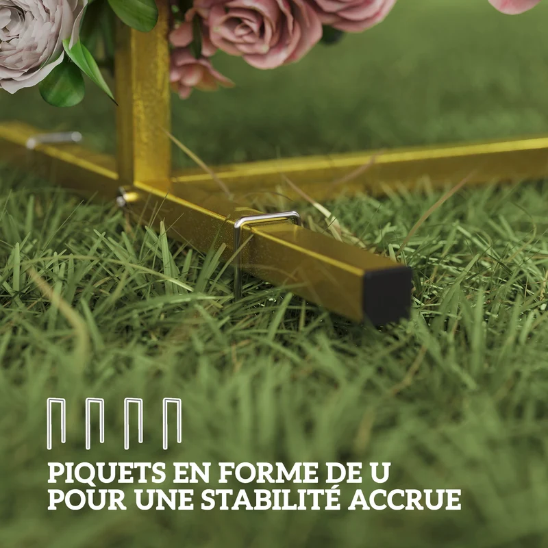 Arche de mariage fond photo 200 x 40 x 200 cm bases stables montage rapide extérieur jardin style élégant en métal or 21_0005699