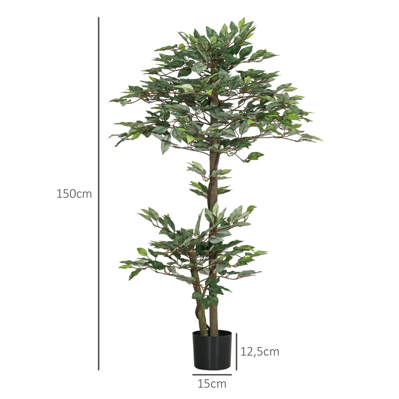 Arbre artificiel ficus salon bureau 150 x 15 x 12 cm grand réalisme branches ajustables contemporain en plastique vert 21_0003956