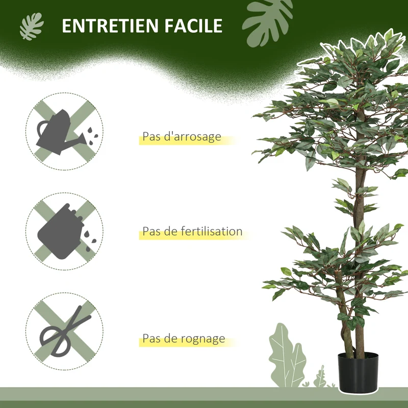 Arbre artificiel ficus salon bureau 150 x 15 x 12 cm grand réalisme branches ajustables contemporain en plastique vert 21_0003956