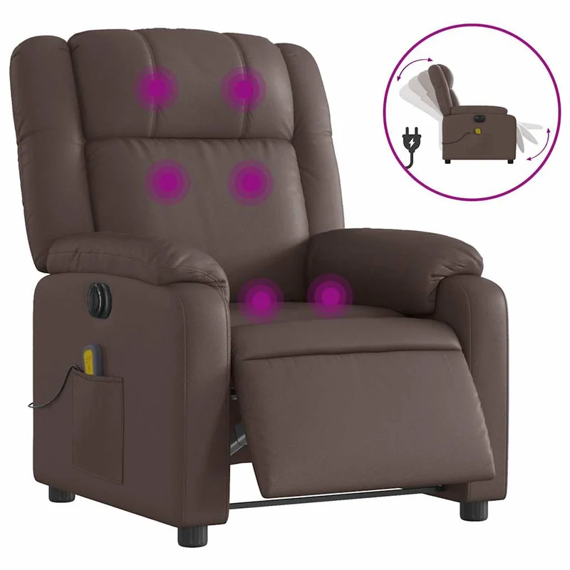 Fauteuil de relaxation TV fonction massage inclinable électrique 6 points de massage en PVC brun DEC027198