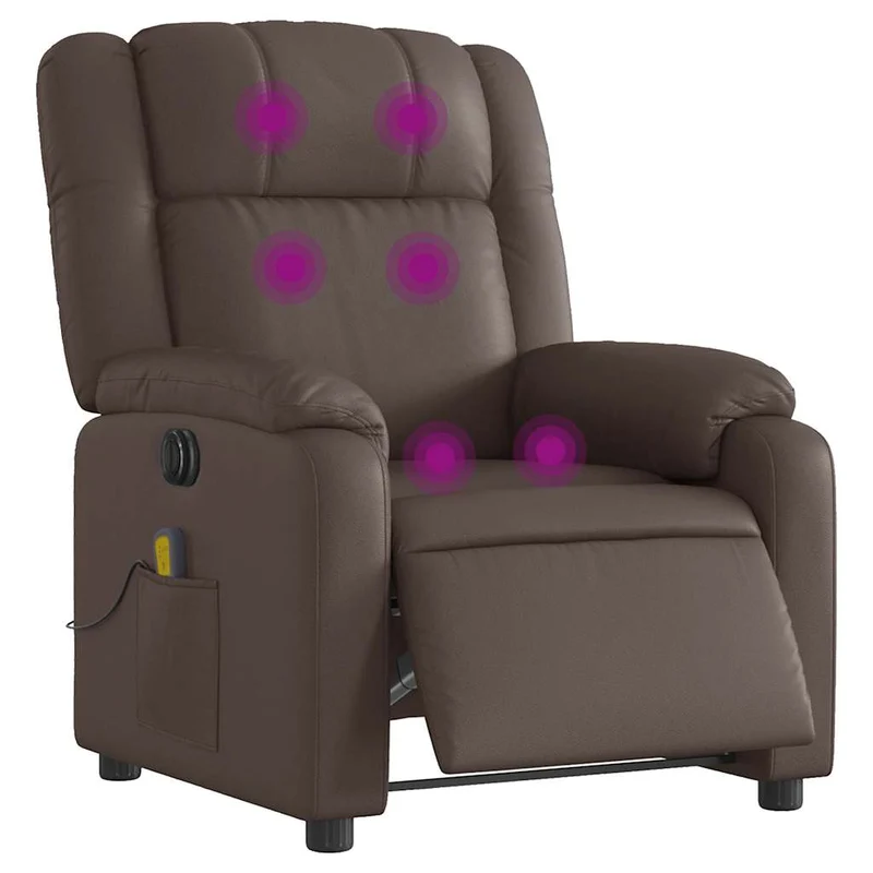 Fauteuil de relaxation TV fonction massage inclinable électrique 6 points de massage en PVC brun DEC027198