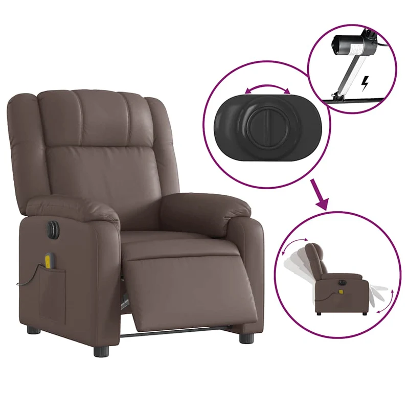 Fauteuil de relaxation TV fonction massage inclinable électrique 6 points de massage en PVC brun DEC027198