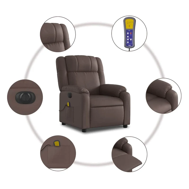 Fauteuil de relaxation TV fonction massage inclinable électrique 6 points de massage en PVC brun DEC027198