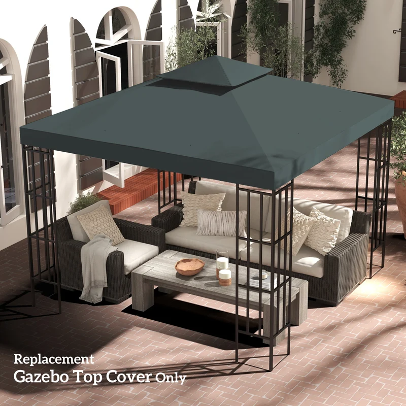Toit de rechange pavillon jardin 300 x 300 cm hydrofuge protection solaire style moderne en polyester gris anthracite 21_0004735