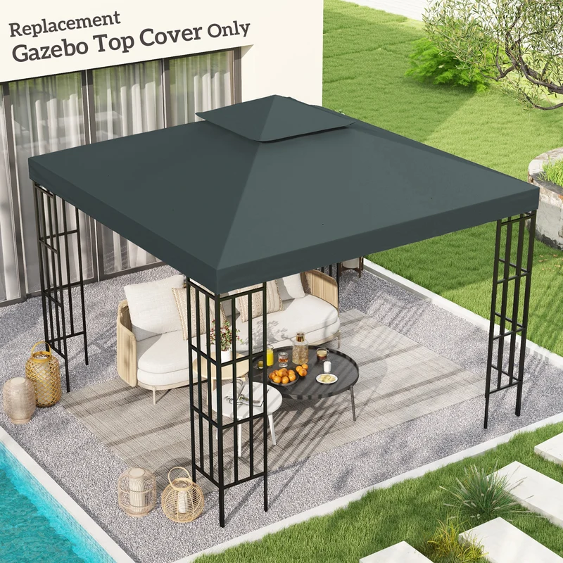 Toit de rechange pavillon jardin 300 x 300 cm hydrofuge protection solaire style moderne en polyester gris anthracite 21_0004735