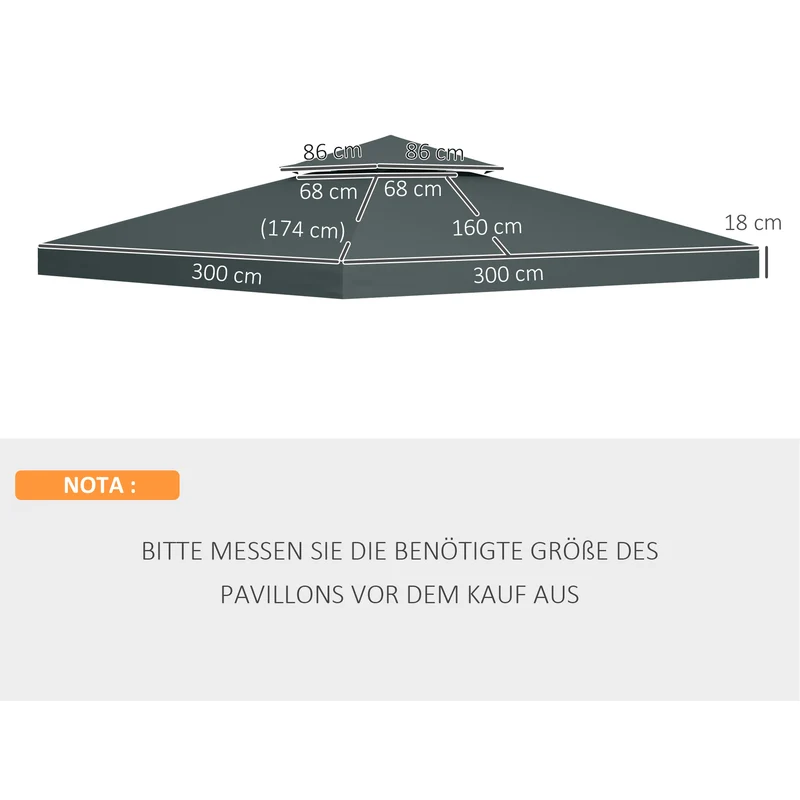 Toit de rechange pavillon jardin 300 x 300 cm hydrofuge protection solaire style moderne en polyester gris anthracite 21_0004735