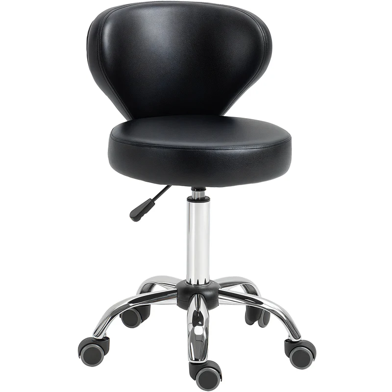 Tabouret à roulettes salon bureau dossier incurvé assise épaisse 7 cm 45 x 54 x 73-88 cm moderne contemporain en PU noir 21_0000772