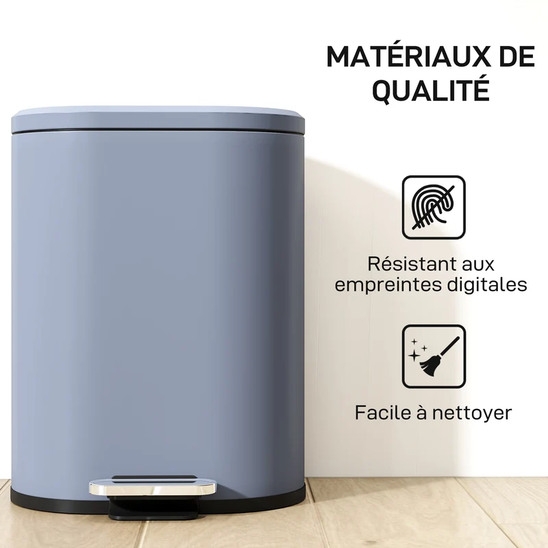 Poubelle de cuisine à pédale 24.5 x 21.5 x 29.5 cm seau intérieur amovible fermeture douce style moderne en métal gris 21_0005940