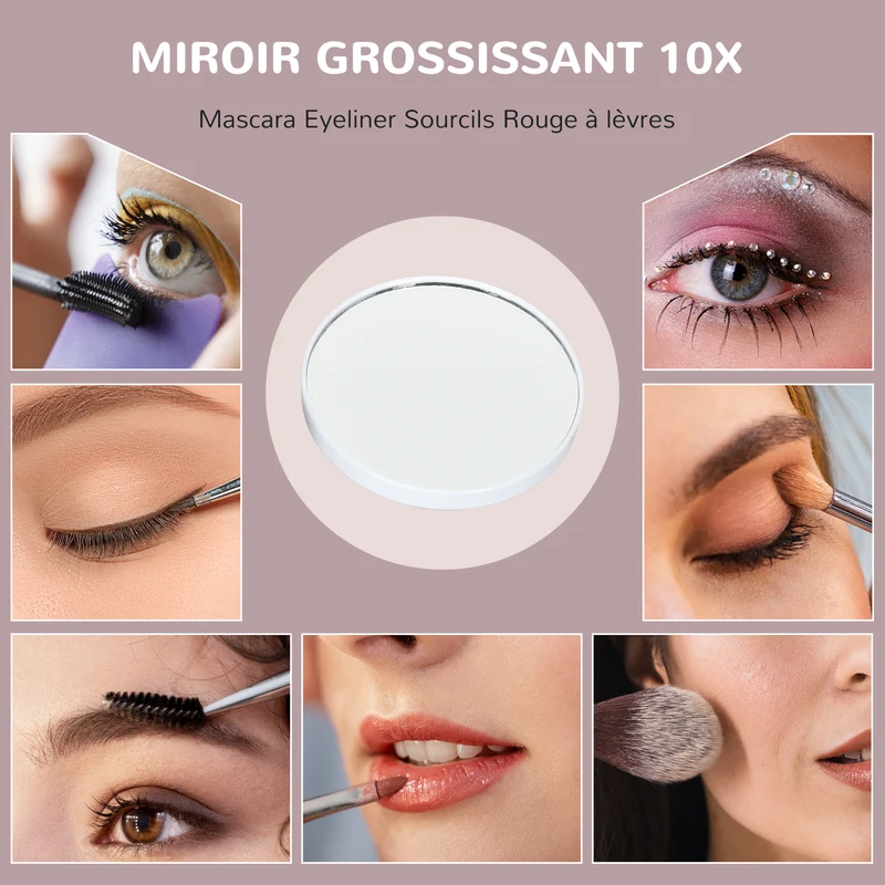 Miroir maquillage lumineux coiffeuse 62,5 x 14 x 49,5 cm intensité réglable grossissant 10x moderne épuré en verre blanc 21_0000786
