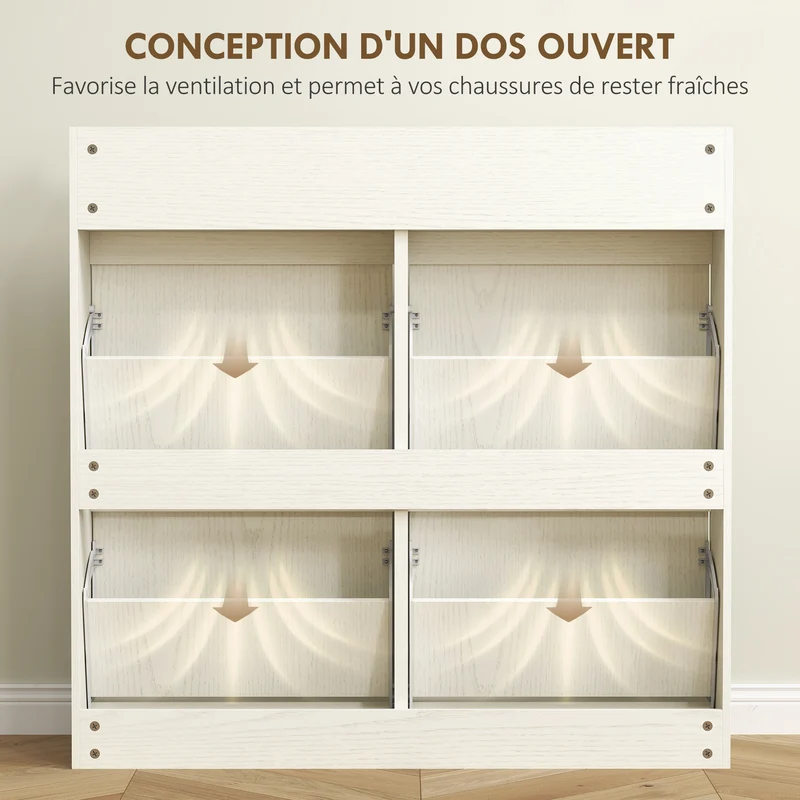 Meuble à chaussures entrée 98 x 19.2 x 95.3 cm rangement 8 paires 2 tiroirs coulissants design épuré stable en MDF blanc 21_0002749