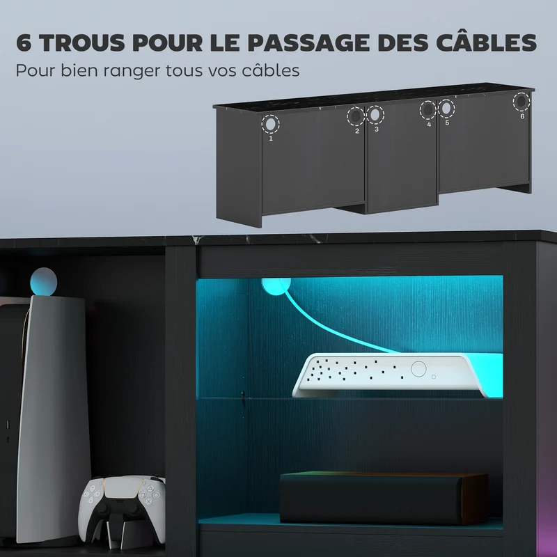 Meuble télévision salon 160 x 35 x 52 cm éclairage led intégré rangements réglables design en bois d'ingénierie noir 21_0003441