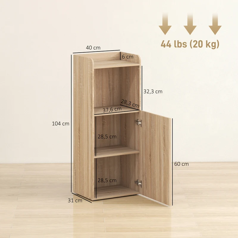 Meuble de salle de bain étroit vertical 40 x 31 x 104 cm gain de place étagère réglable scandinave en MDF chêne jaune 21_0002122
