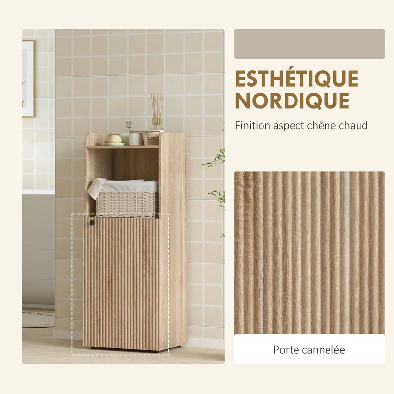 Meuble de salle de bain étroit vertical 40 x 31 x 104 cm gain de place étagère réglable scandinave en MDF chêne jaune 21_0002122
