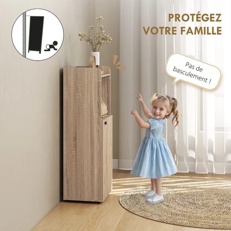 Meuble de salle de bain étroit vertical 40 x 31 x 104 cm gain de place étagère réglable scandinave en MDF chêne jaune 21_0002122