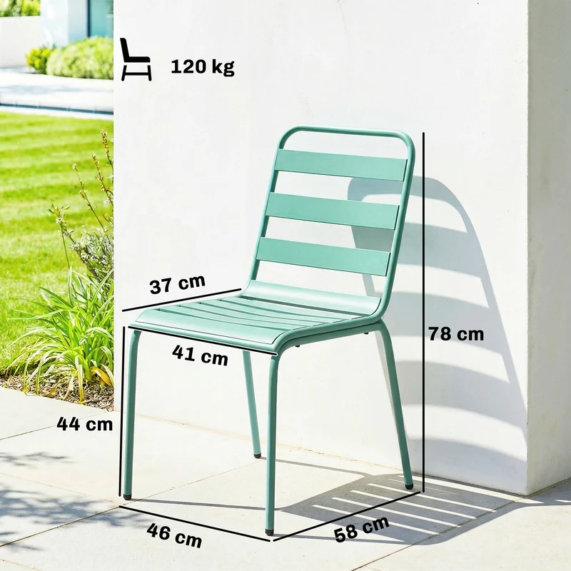 Lot de 2 chaises empilables jardin terrasse 46 x 58 x 78 cm stabilité patins réglables design contemporain en acier vert 21_0005769