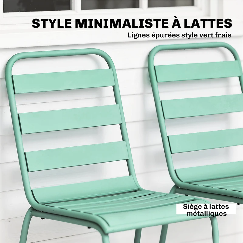 Lot de 2 chaises empilables jardin terrasse 46 x 58 x 78 cm stabilité patins réglables design contemporain en acier vert 21_0005769