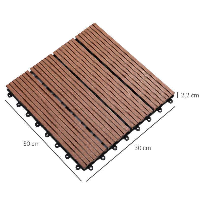 Lot de 11 dalles de jardin clipsables 30 x 30 x 2,2 cm antidérapantes pose facile style moderne en hdpe marron clair 21_0003934