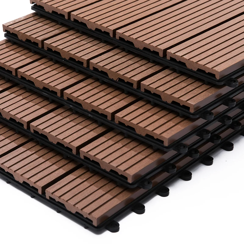 Lot de 11 dalles de jardin clipsables 30 x 30 x 2,2 cm antidérapantes pose facile style moderne en hdpe marron clair 21_0003934