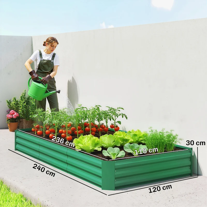 Jardinière rectangulaire 240 x 120 x 30 cm capacité 835 l fond ouvert industriel contemporain en acier galvanisé vert 21_0005524