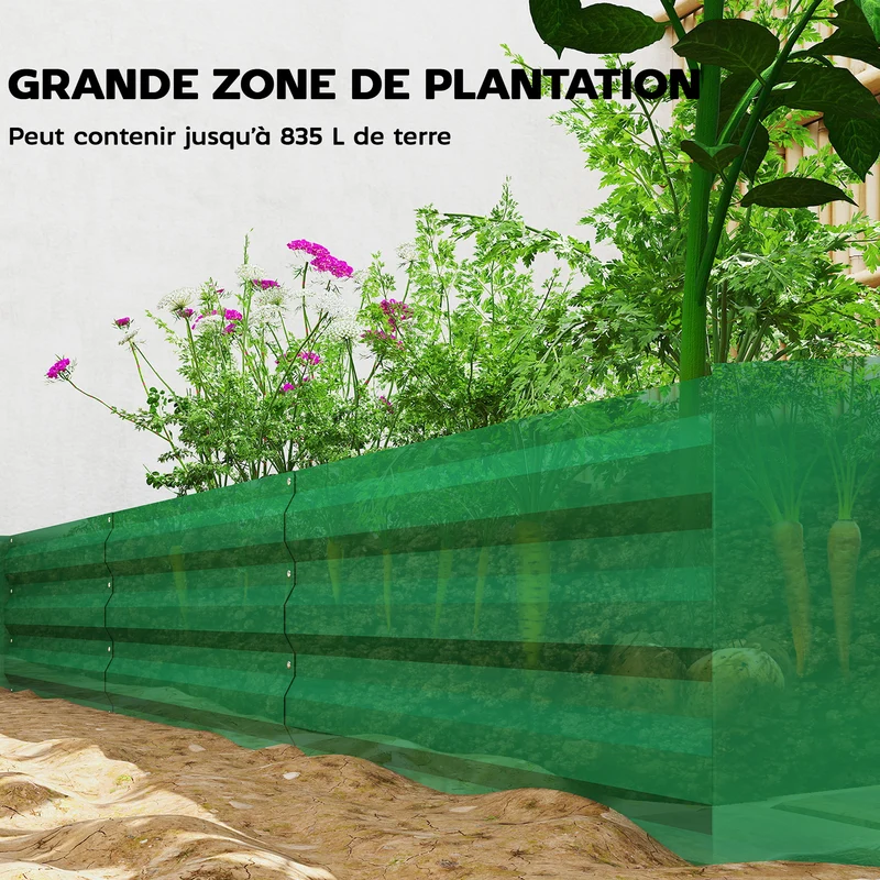 Jardinière rectangulaire 240 x 120 x 30 cm capacité 835 l fond ouvert industriel contemporain en acier galvanisé vert 21_0005524