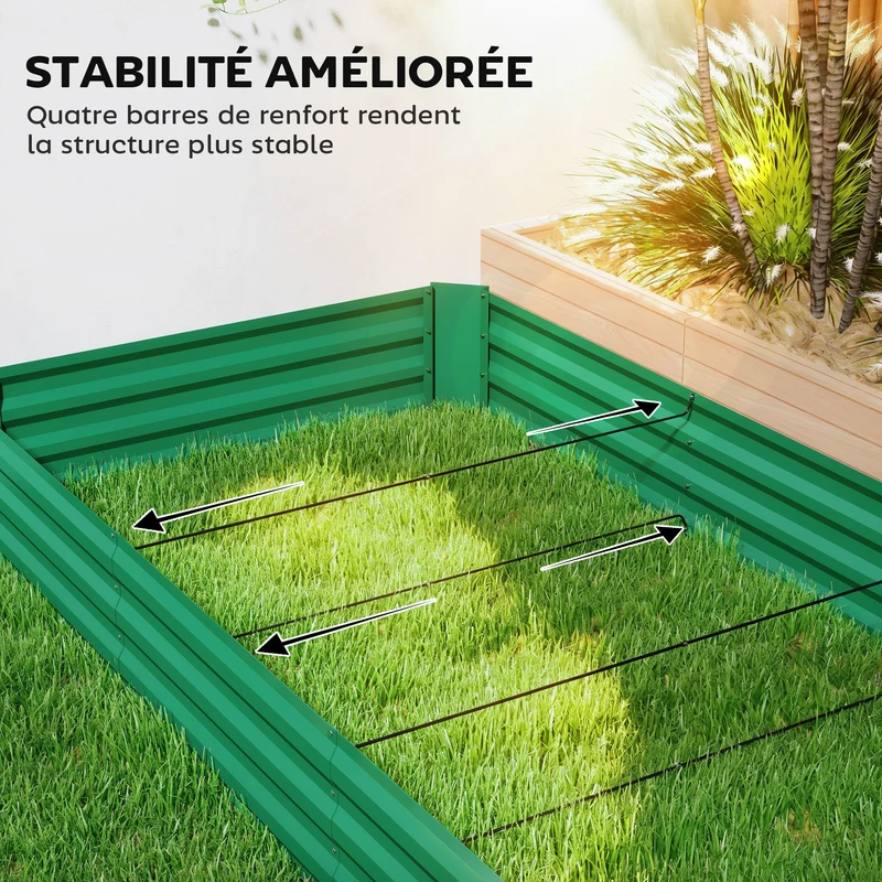 Jardinière rectangulaire 240 x 120 x 30 cm capacité 835 l fond ouvert industriel contemporain en acier galvanisé vert 21_0005524