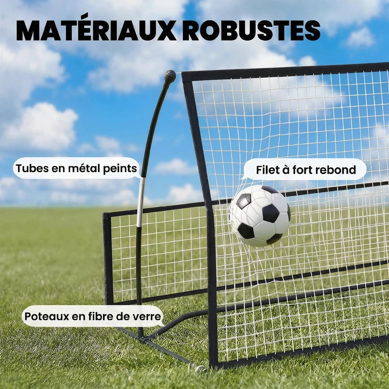 Filet de rebond football 200 x 94 x 122 cm double face stable entraînement intensif design sportif en polyester noir 21_0006635
