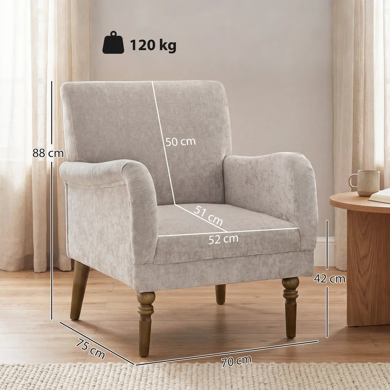 Fauteuil de salon 1 place 70 x 75 x 88 cm assise large rembourrée soutien ferme scandinave contemporain en tissu gris 21_0003650
