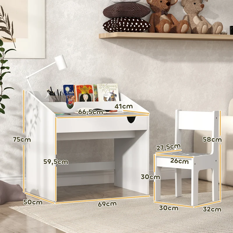 Ensemble bureau et chaise 69 x 50 x 75 cm tiroir coulissant assise ergonomique coins arrondis scandinave en MDF gris 21_0000218