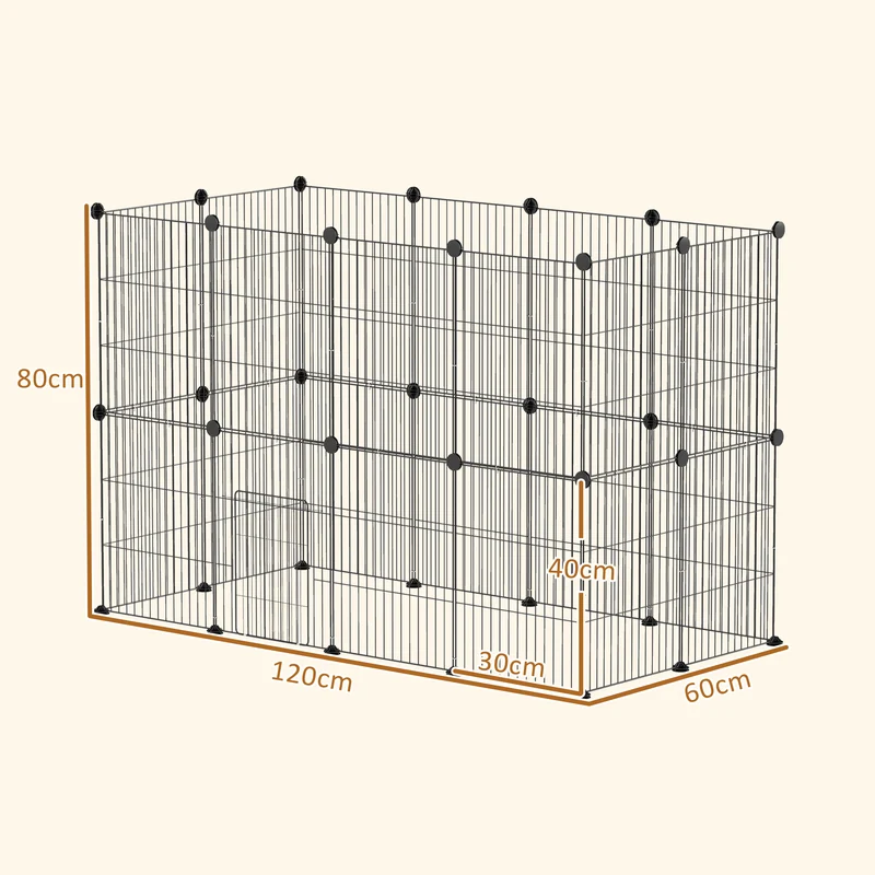 Enclos modulable pour petits animaux 120 x 60 x 80 cm porte intégrée antidérapant moderne scandinave en acier noir 21_0007997