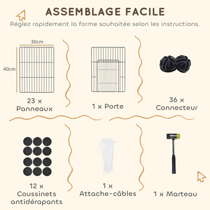 Enclos modulable pour petits animaux 120 x 60 x 80 cm porte intégrée antidérapant moderne scandinave en acier noir 21_0007997