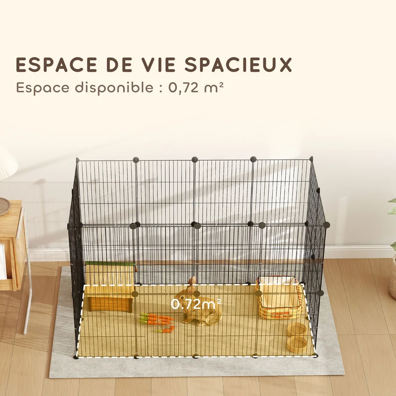 Enclos modulable pour petits animaux 120 x 60 x 80 cm porte intégrée antidérapant moderne scandinave en acier noir 21_0007997